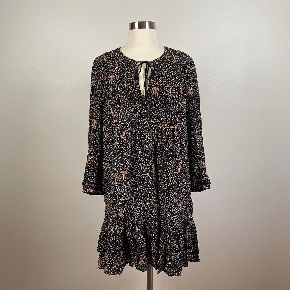 Madewell • Fiesta Paisley Silk Ruffle Hem Mini Dress Long Sleeve